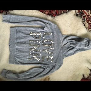 LOVE PINK! ZIP UP HOODIE, Grey + Glitter, Size XS
